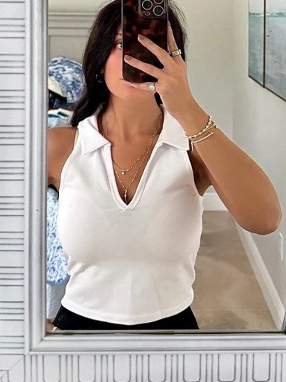 Abercrombie & Fitch Soft A&F Essentials Collared Polo Tank White Small